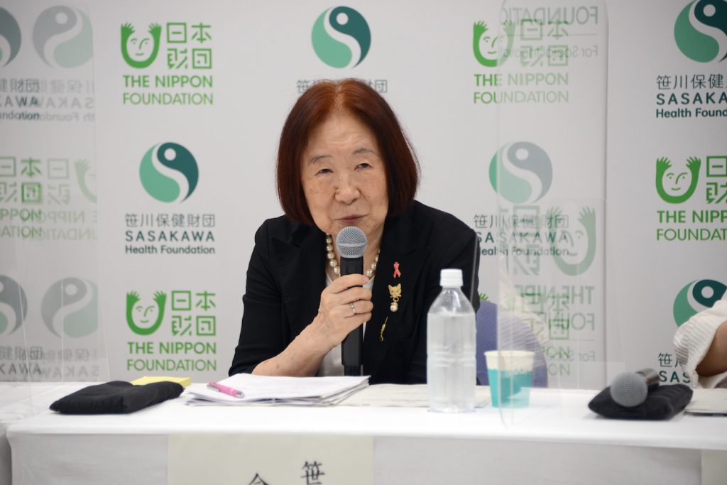 2021年7月21日の「Sasakawa看護フェロー」新設発表の記者発表会でj話す笹川保健財団の喜多悦子会長